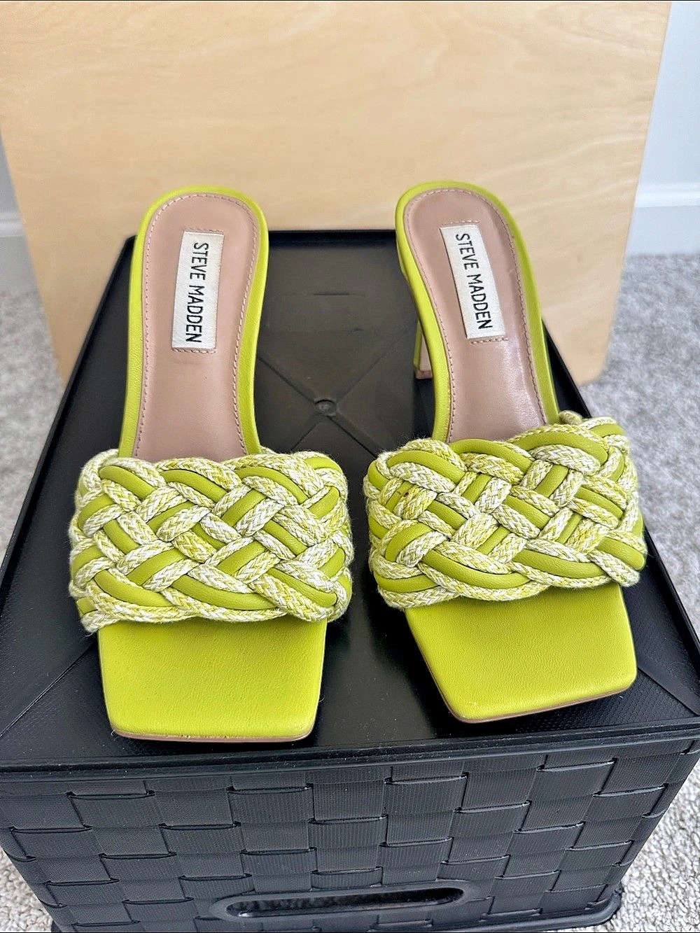 Steve Madden Braided Square Toe Heels in Green & Yellow Size 6
